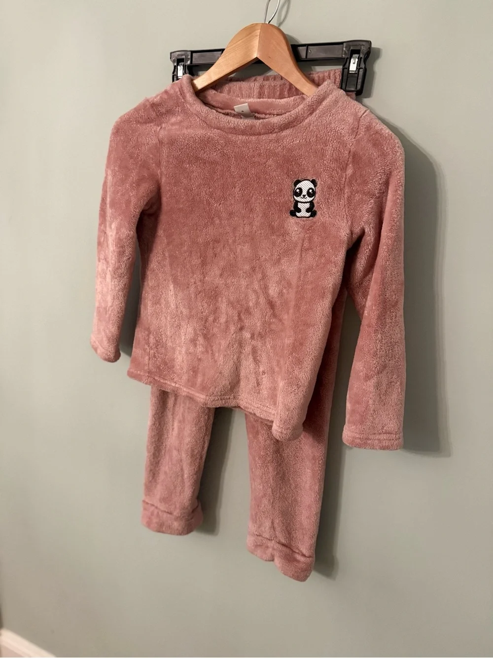 Girls Plush Pajama Set - Dusty Rose with Panda - Size 9